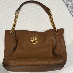 Tory Burch Brown Gold Shoulder Bag with Chain Strap